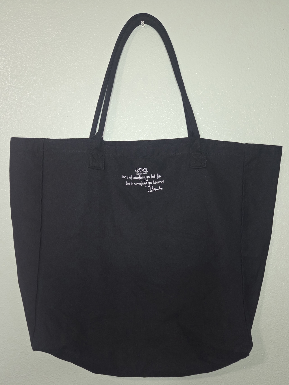 Peace Love World Black Canvas Tote with White 'I Love My Life' Print - Picture 2 of 9
